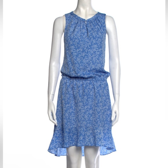 Joie Dresses & Skirts - Joie Women’s Blue Microfloral Ruffle Flounce Sleeveless Keyhole Cutout Dress XS